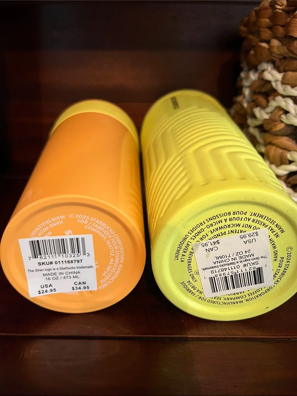 Starbucks Yellow Textured Tumbler with Coral Travel Mug